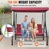 3-Seat Patio Swing Chair, Converting Canopy Swing, Outdoor Patio Porch with Adjustable Canopy, Removable Thick Cushion and Alloy Steel Frame, for Balcony, Backyard, Poolside, Burgundy